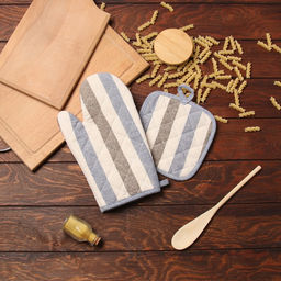 Набор кух.Доляна Полоса цв.сер/син,варежка-прих.28х17см, прихватка 17х17 50% п/э 50% хл  фото 7