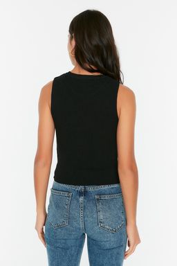 Siyah Bisiklet Yaka Crop Bluz TWOSS21BZ0098