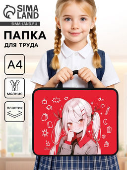Папка для труда, А4, пластиковая, 33×26×7.5 см «Аниме девочка»