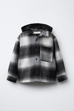 CHECK OVERSHIRT WITH DETACHABLE FLEECE HOOD