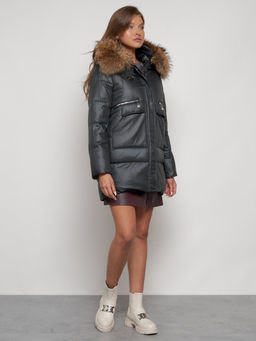 Куртка зимняя женская модная с мехом темно-серого цвета 132298TC - Visdeer фото 4