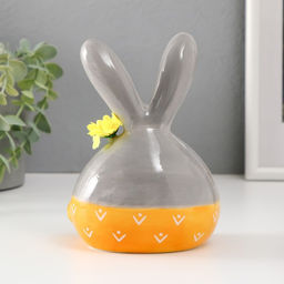 Фигурка керамика Зайчонок в шортах, с цветочком на ухе, серо-жёлтый, 11.2?9.5?15.6 см