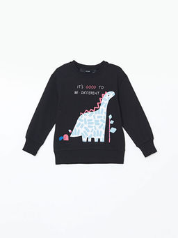 Bisiklet Yaka Bask?l? Erkek ?ocuk Sweatshirt