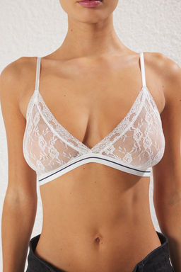 TRENDYOLMILLA Siyah-Ekru 2li Paket Dantel Balensiz Kaps?z Ucgen Orme Sutyen THMSS25SU00030  фото 3