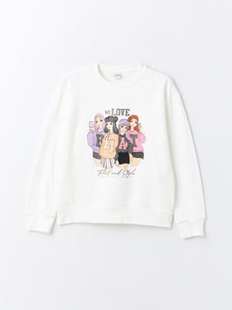 Bisiklet Yaka Bask?l? Uzun Kollu K?z ?ocuk Sweatshirt