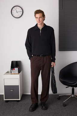 Siyah Oversize Polo Yaka Duz Polo Yaka T-shirt/Sweatshirt TMNAW26PO00000