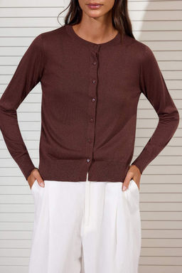 Kahverengi 2li Yazl?k Ozel Iplik Dantel Detayl? Triko Bluz-H?rka TWOSS26HI00016