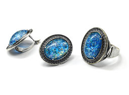 Кольцо Серьги с опалом искусственным, цв.голубой размер 20