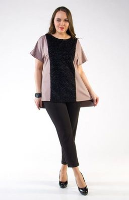 Изящный жилет-туника из комбинации двух тканей - серого джерси и великолепного фактурного черного трикотажа с блеском травка