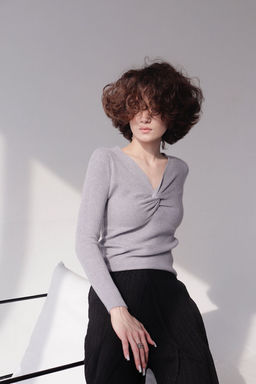 12240 Лонгслив с драпировкой серый - Martichelli фото 4