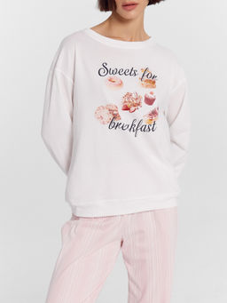 Пижама женская розовая с надписью Sweets for breakfast белый +белая полоска на нежно -розовом 592422 - Mark formelle фото 7