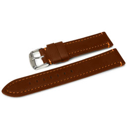 Ремешок для часов натуральная кожа светло-коричневый с оранжевой строчкой 18 мм C18-18light-brown-orange