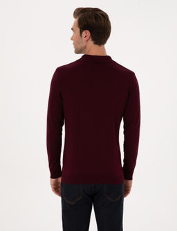 Bordo Slim Fit Regular Fit Pamuk Kar___ml_ Polo Yaka Basic Triko Kazak