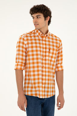 Мужская рубашка с длинным рукавом кирпичного цвета