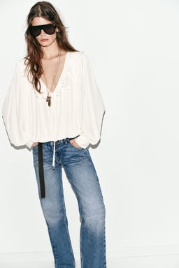 SATIN BLOUSE WITH RUFFLES AND SHOULDER PADS - Zara фото 2