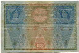 Банкнота 1000 крон 1902 года Австрия  надпечатка