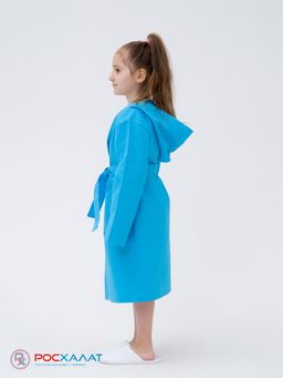 Детский вафельный халат с капюшоном бирюзовый В-07 (14)
