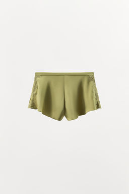 SHORTS SATINADO ENCAJE / Verde - Zara фото 3