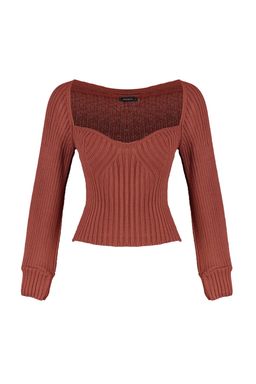 Kahverengi Crop Kalp Yaka Triko Kazak TWOAW22KZ1760 - Trendyolmilla фото 6