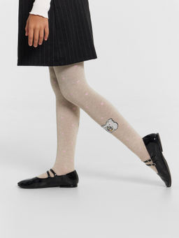 Цена за 3 пары! Колготки детские бежевые с узором в виде мышки