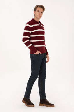 Erkek Regular Fit Polo Yaka Bordo Kazak