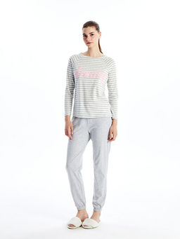 Bisiklet Yaka Bask?l? Kad?n Pijama Tak?m?