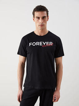 Bisiklet Yaka K?sa Kollu Bask?l? Penye Erkek Ti??rt