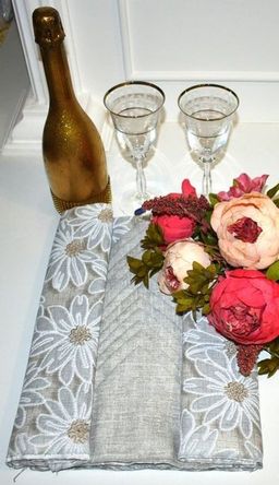 Столовый набор Ромашки:скатерть 150*250 см.+12 салф. рогожка - Лен поволжья фото 3