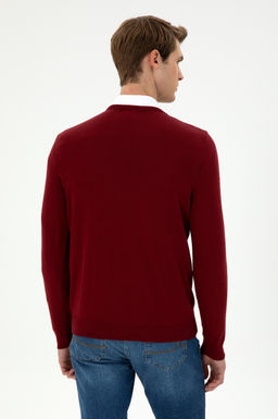 Erkek Slim Fit V Yaka Bordo Basic Kazak - U.s. polo assn фото 5