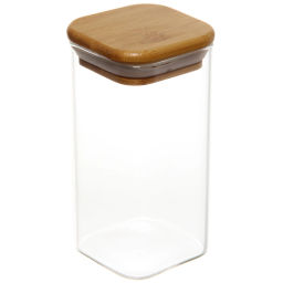 Цена за 2 шт. Банка для продуктов стеклянная 300мл "Хай-Тек" с бамбуковой крышкой, квадратная 6*12см