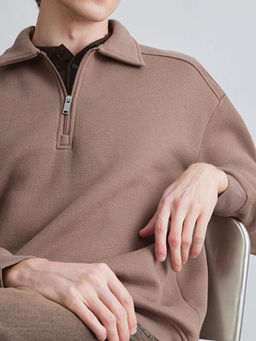 Fermuarl? Polo Yaka Erkek Dokulu Sweatshirt