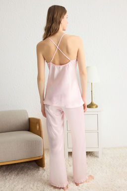 Trendyolmilla Pembe F?rf?rl? Ip Ask?l? Saten Dokuma Pijama Tak?m? THMSS25PT00107  фото 6