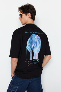 TRENDYOL MAN Siyah Oversize Bisiklet Yaka K?sa Kol T-Shirt TMNSS23TS00236
