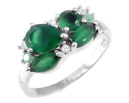 Кольцо из серебра зеленый агат, изумруд, Гирлянда2