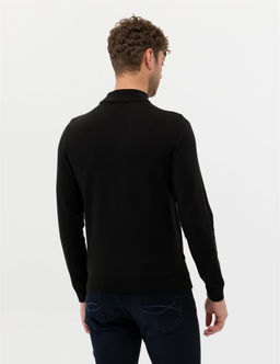 Siyah Slim Fit Yar_m Bal_k__ Yaka Basic Triko Kazak