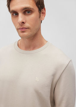 Bisiklet Yaka Bej Basic Sweatshirt - Mavi фото 5