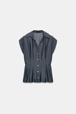 CAMISA ENTALLADA PINZAS CON LINO / Azul - Zara фото 8