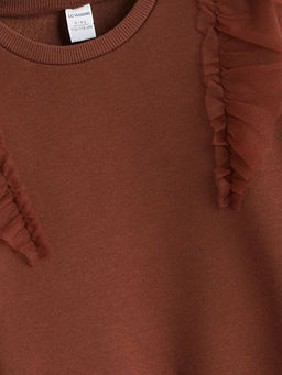 Bisiklet Yaka ?i?ekli K?z ?ocuk Sweatshirt 2li