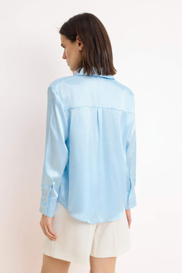 TRENDYOLMILLA Lacivert Oversize/Genis Kal?p Saten Dokuma Gomlek TWOAW24GO00211  фото 17
