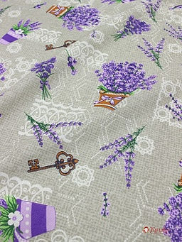 Рогожка Букеты лаванды в горшочках, ш.1.5м, хлопок-100%,160гр/м.кв