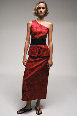 FALDA MIDI JACQUARD FLORES / Burdeos