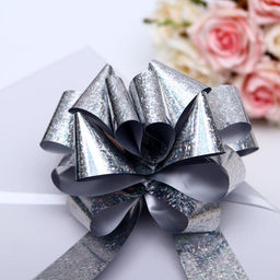 Цена за 20 шт. Подарочный бант - шар №5 голография, цвет серебряный, для упаковки подарков