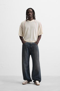CONTRAST OPEN-WEAVE T-SHIRT