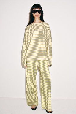 PANTAL?N RAYAS ALGOD?N Y LINO / Beige / Tostado - Zara фото 5