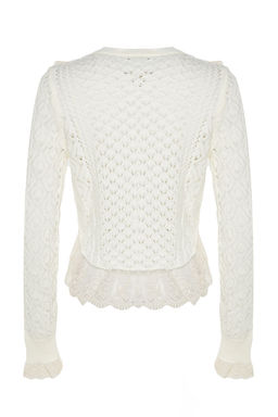 Ekru Crop Dantel Garnili Ajurlu/Delikli Triko H?rka TWOAW24KZ01059