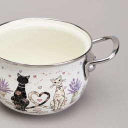 КАСТРЮЛЯ AGNESS ЭМАЛИРОВАННАЯ СО СТЕКЛЯННОЙ КРЫШКОЙ СЕРИЯ LAVANDER CATS, 1,5 Л ДИА. 16СМ фото 7