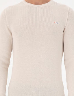 Erkek Slim Fit Bisiklet Yaka Krem Basic Kazak - U.s. polo assn фото 6