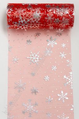 Фатин Снежинки 15 см*15 ярд (SF-3776) красный/серебро