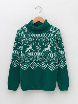 Bal?k?? Yaka Y?lba?? Temal? Uzun Kollu Erkek ?ocuk Triko Kazak