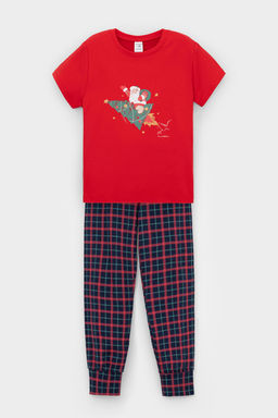 Crockid _ К 1554/насыщенно-красный,клетка пижама д/дет яс